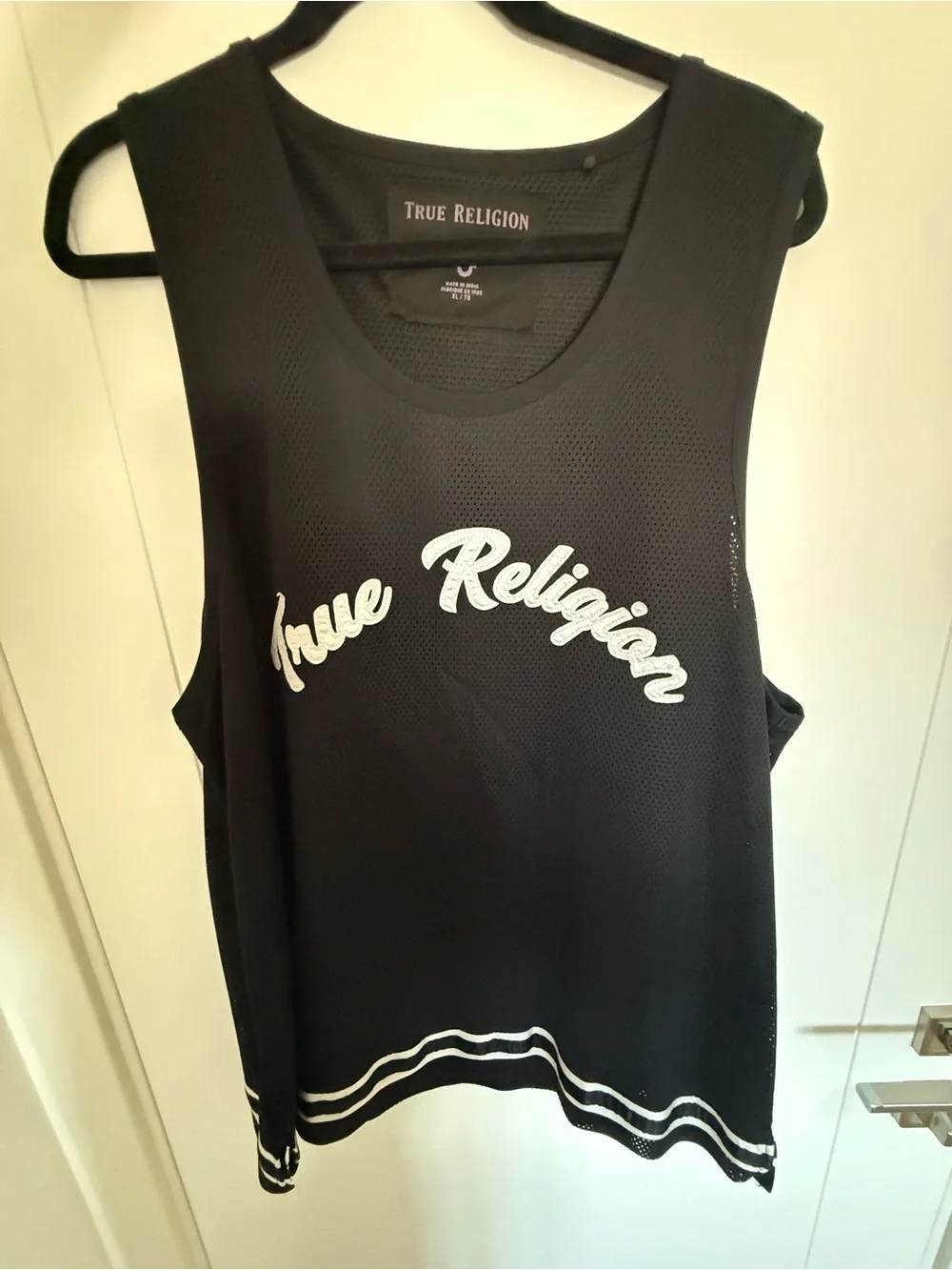 True Religion Black Mesh Athletic Tank with White Script